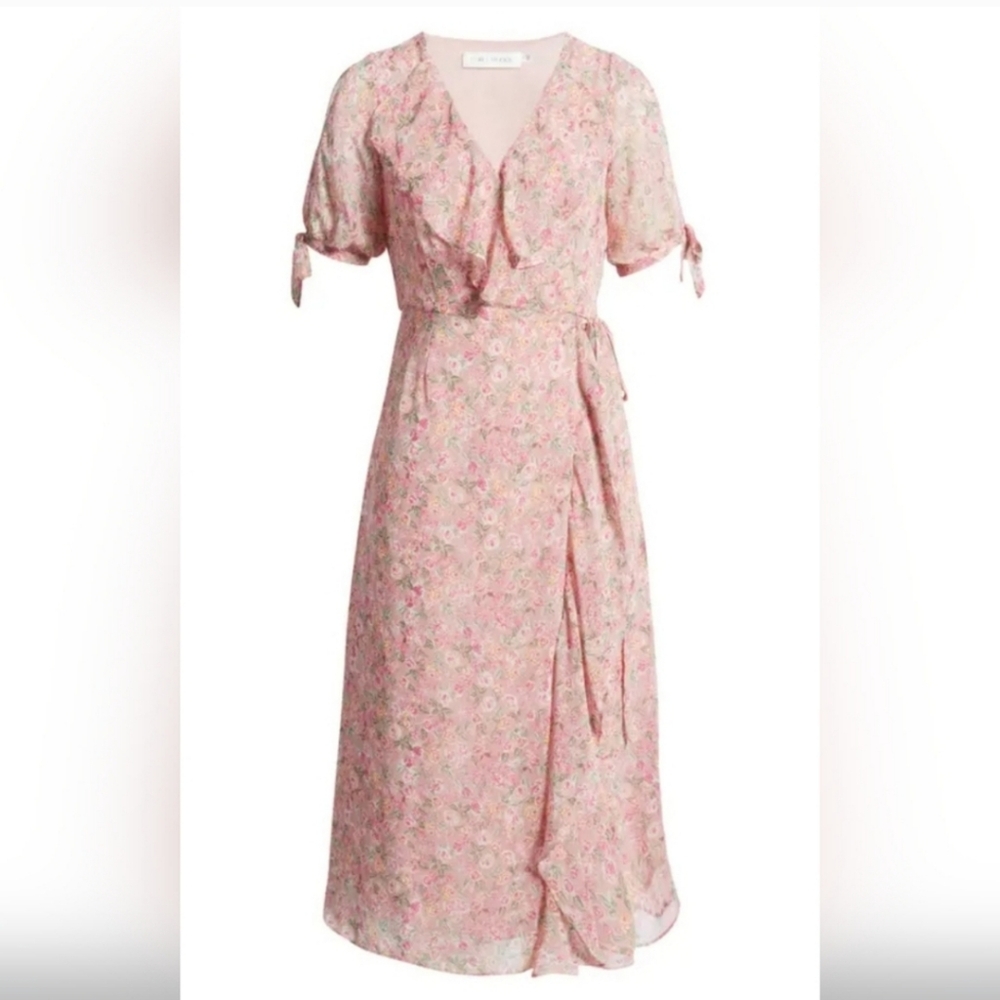 NWT!Floret Studios Ruffle Side Tie Floral Women's Midi Dress L(fits Like Medium) - Picture 5 of 16